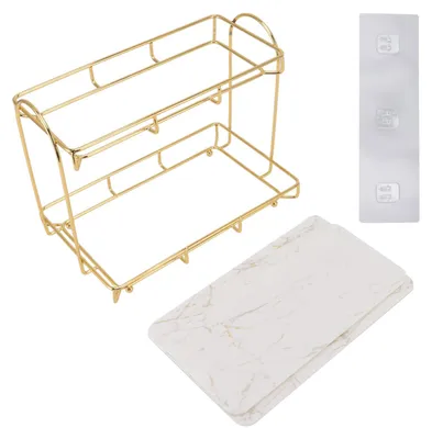 Imagen del producto de Estante de cosméticos de 2 niveles, gran capacidad, estante de metal dorado resistente al agua, ideal para baños, cocinas y dormitorios