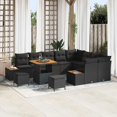 Immagine prodotto di vidaXL Set di divani da giardino con cuscini e portaoggetti in Poly Rattan nero