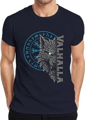 Produktbild von Wikinger Wolf Vegvisir Runenkompass Valhalla nordische Mythologie Herren T-Shirt, Navy, 3XL