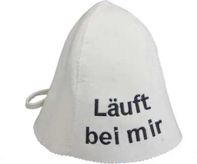 Produktbild von Saunahut mit " Läuft bei mir " Stickerei, aus Filz (Filzkappe, Saunamütze) 100%Filz Profi