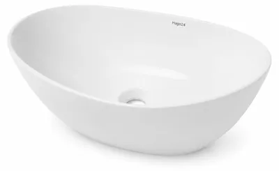 Produktbild von HAGO24 Waschbecken Keramik 410x330x142mm Weiß Schalenform hoher Rand Aufsatzwaschbecken Oval kratzfest
