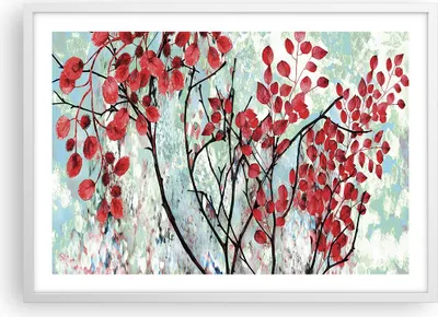 Produktbild von Gerahmtes Poster - Weißer Rahmen - Rot Blätter Zweige - 70x50 cm - Wand Bild - Wanddeko - Wandbilder - Kunstposter - Wandposter - Bilderrahmen - Bilder - Kunstdruck - Wanddekoration - P2WAA70x50-4508