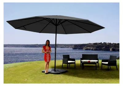 Produktbild von Sonnenschirm Meran Pro-AM, Gastronomie Marktschirm ohne Volant Ø 5m Polyester/Alu 28kg - anthrazit mit Ständer