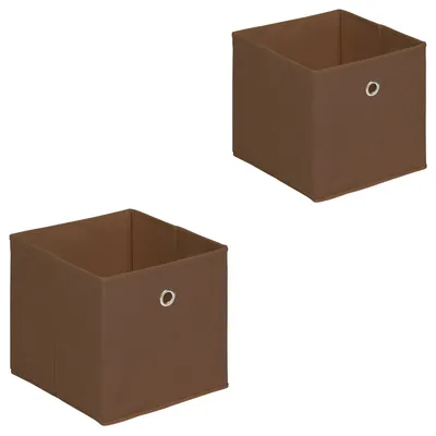 Produktbild von Stoffbox ELA 27x27cm Faltbox im 2er Pack - schöne Aufbewahrungsbox faltbar, einfacher Einschubkorb mit Griff in braun