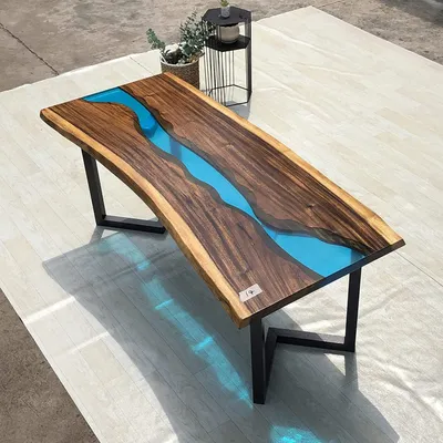Produktbild von Epoxidharz Couchtisch River Table Echtes Holz Massiv Tische 120x60 Flusstisch