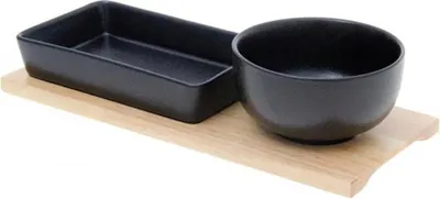 Produktbild von Snack-Servier-Set mit Ständer schwarze Schalen 3-tlg.