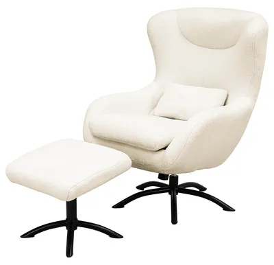 Produktbild von home24 Sessel mit Hocker - Teddystoff / Eisen - Weiß / Schwarz