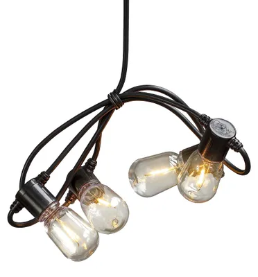 Produktbild von Konstsmide LED Biergartenkette, klar, 20 klare Birnen / 40 bernsteinfarbene Dioden, 6V Außentrafo, schwarzes Kabel - 2386-800