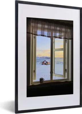 Produktbild von MuchoWow® MuchoWow® Gerahmtes Poster Blick auf eine verschneite Landschaft 40x60 cm - Poster mit zchwarzem Bilderrahmen - Poster in Rahmen