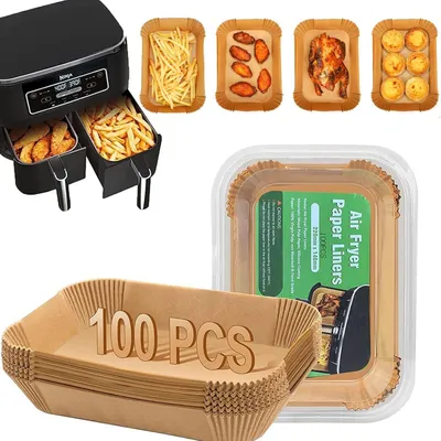 Image de Feuilles de cuisson pour friteuses à air chaud à deux compartiments – 100 pièces (21,5 x 14 cm) | Compatibles avec les modèles Ninja AF300EU/AF400EU, Princess et autres friteuses à air chaud à deux compartiments | Lavables au lave-vaisselle, compostables