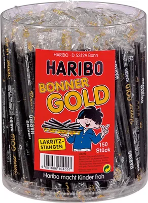 Produktbild von Haribo Bonner Gold Lakritz 150 einzelne Lakritzstangen Veggie 2700g