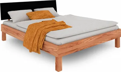 Produktbild von Bett Zigo 2 aus Kernbuche massiv 90x200 Kopfteil aus MDF Schwarz und Holzbeine