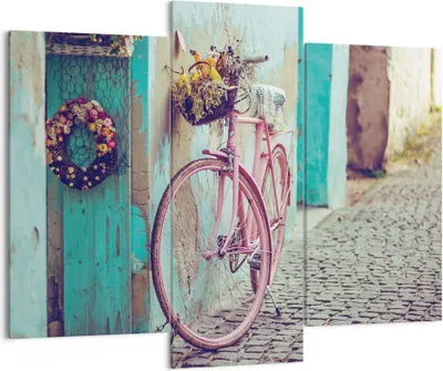 Produktbild von Bild auf Leinwand - Leinwandbild - 3 Teile - Rosa Fahrrad Vintage - 130x100cm - Wand Bild - Wanddeko - Wandbilder - Leinwanddruck - Bilder - Wanddekoration - Leinwand bilder - CB130x100-4471