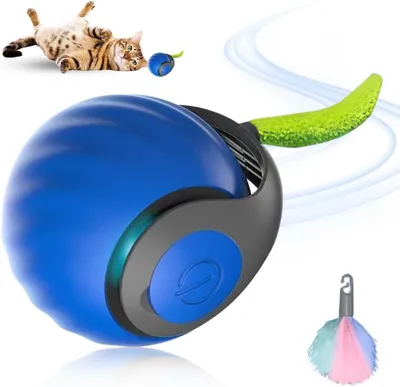 Produktbild von Interaktives Katzenspielzeug, 2025 Neues interaktives Ball-Katzenspielzeug mit Plüschschwanz, intelligentes Indoor-Katzenspielzeug (Blau)
