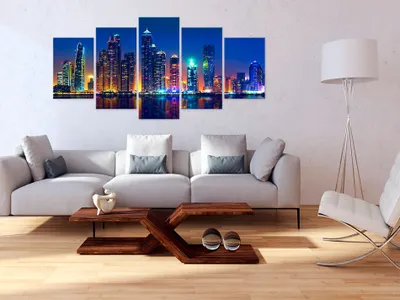 Produktbild von Akustikbild City Stadt 200x100 cm Bilder Akustikschaum Hochleistungsschallabsorber Schallschutz Leinwand 5 tlg Wandbild Raumakustik Schalldämmung d-C-0024-b-o