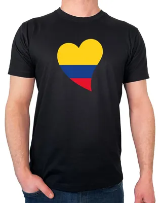 Produktbild von Huuraa Herren T-Shirt Kolumbien Flagge Herz S Black Bio Baumwolle Fairtrade Herrenshirt Geschenkidee