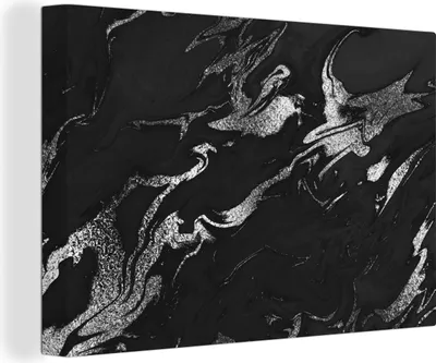 Produktbild von MuchoWow® - Leinwandbilder - Marmor - Schwarz - Silber - Luxus, Wandbild, Wanddeko Bilder Wohnzimmer, 30x20 cm