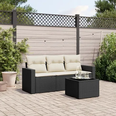 Produktbild von 4-tlg. Garten-Sofagarnitur - mit Kissen Schwarz Poly Rattan - Sitzgruppe 3251003