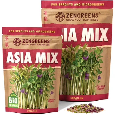 Zdjęcie produktu dla ZenGreens® Eko Nasiona na Kiełki Mieszanka Azjatycka 200 g – Mikroliście