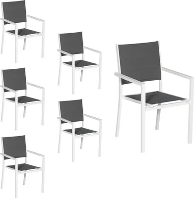 Produktbild von 6er Set gepolsterten Stühlen aus weißem Aluminium - graues Textilene