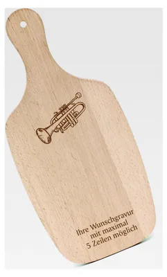 Produktbild von Schneidebrett Frühstücksbrettchen mit Gravur - Trompete - mit Griff 330x150 Holzbrett Küche