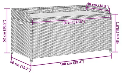 Immagine prodotto di Panca con vano portaoggetti nero 100x50x52 cm in poly rattan legno di acacia
