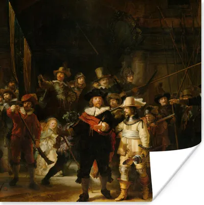 Produktbild von MuchoWow® Poster Die Nachtwache - Gemälde von Rembrandt van Rijn 30x30 cm - Wandposter - Printing