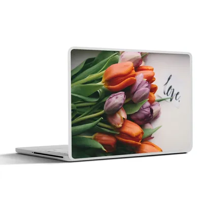 Produktbild von MuchoWow® Laptop Aufkleber Sticker Cover Blumen - Tulpen - Zitat 30x21 cm - Sticker für Laptop - Selbstklebend