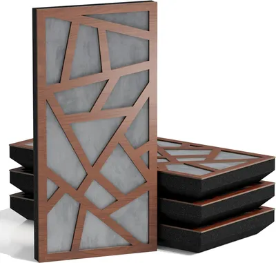 Obrázok produktu pre Sada 10 kusov úzkych akustických panelov SKYROSS-F, materiál: zamat, rozmer: 50 x 25 cm, farba: orechová/šedá
