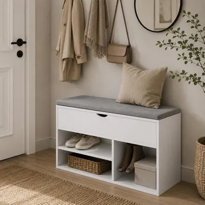 Zdjęcie produktu dla Szafka na buty z klapą i siedziskiem, 100 cm, biała