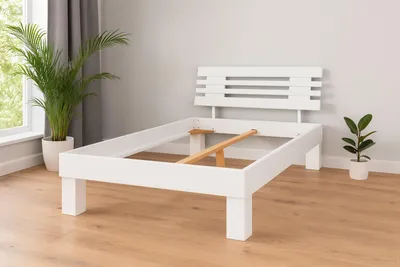 Produktbild von Doppelbett Buche weiss lackiert Holzbett Liegefläche 140x200 #4488