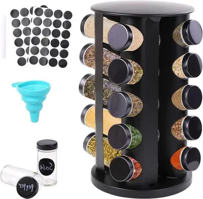 Produktbild von 360-Gradiges Drehbares Kräuterregal mit 20 Kräuterbeuteln - Edelstahl-Kräuterorganizer - Für Küchen Schwarz