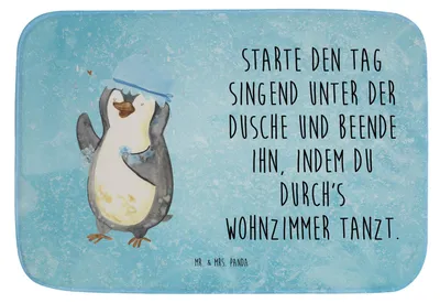 Produktbild von Mr. & Mrs. Panda duschmatte Pinguin Duschen - Eisblau - Geschenk, badezimmermatte, Pinguine, Singen, Dusche, Duschkonzert, Badezimmerteppich, Neustart, Badteppich
