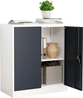 Zdjęcie produktu dla Metalowa szafka biurowa H. 90 x W. 80 x T. 40 cm / Szafka na dokumenty Meble biurowe do folderów / Szafa stalowa zamykana / Skrzydłowa szafka drzwiowa Malivo 2 razy z obrotowymi drzwiami