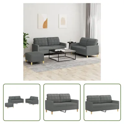 Produktbild von The Living Store 3-tlg. Sofagarnitur mit Kissen Dunkelgrau Stoff