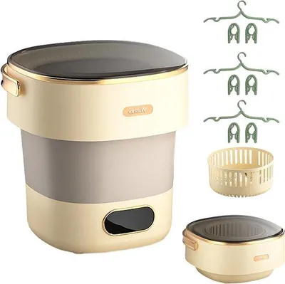 Productafbeelding van Mini-wasmachine - Opvouwbare wasmachine - Reizen en thuis - Inclusief centrifugemand - 15 liter - Grijswit