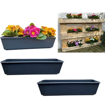 Image de set de 2 bacs à fleurs Balconnière Insert adapté aux palettes Europe pour fleurs, herbes aromatiques et fruits 2 pièces 37cm
