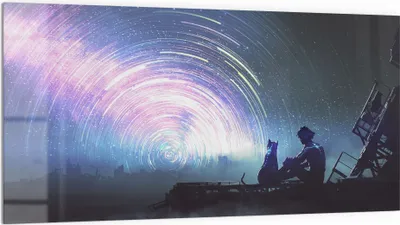 Produktbild von DEQORI Küchenrückwand Glas 100x50 cm 'Sternenkomplizen' Spritzschutz Bad Rückwand Küche