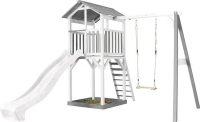 Obrázek produktu pro AXI Beach Tower with Single Swing Grey/white - White Slide, Domeček na hraní na sloupcích, 3 rok/roky, Skluzavka, Šedá, Bílá
