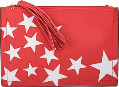 Produktbild von styleBREAKER Clutch mit Sterne Muster, Quasten Anhänger am Reißverschluss, Handschlaufe und Umhängegurt, Damen 02012075