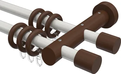 Produktbild von Interdeco Gardinenstange / Vorhangstange Weiß / Nussbaum lackiert, Typ Talena Feta (Kappe), 20 mm Ø 2-läufig, 360 cm