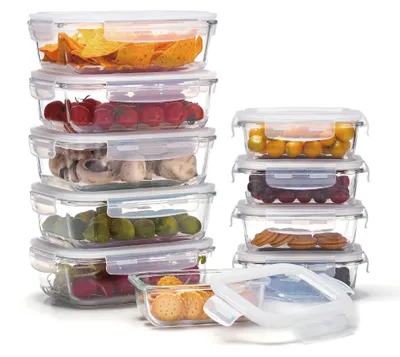 Productafbeelding van Bewaarboxen, set van 20 stuks - Glazen containers: 5 x 370 ml / 5 x 1050 ml - Geschikt voor de vaatwasser - Geschikt voor de magnetron - Luchtdicht - Ideaal voor het n van voedsel - Bewaarpotten