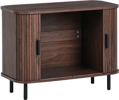 Zdjęcie produktu dla BELIANI Szafka ciemnobrązowa z czarnym MDF retro drzwi przesuwne salon