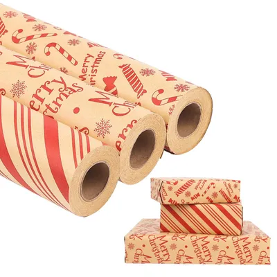 Zdjęcie produktu dla Omgoods - Papier do pakowania prezentów świątecznych - 3 rolki, 43 cm x 10 m