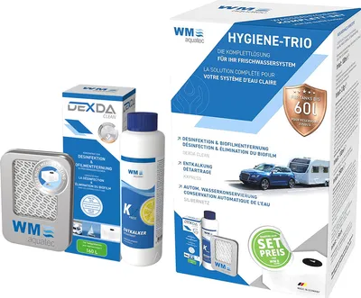 Produktbild von Hygiene Trio Frischwassersystem für 60 l Entkalker Desinfektion Silbernetz