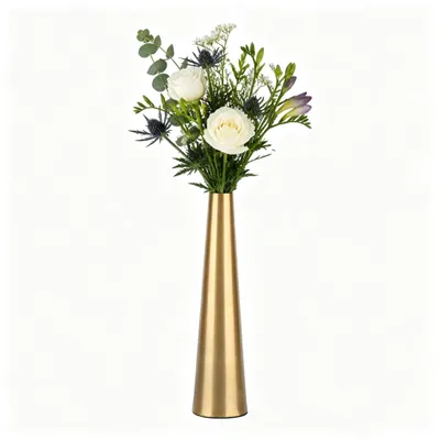 Image de Vase en métal doré de grande taille, idéale pour les fleurs et la décoration
