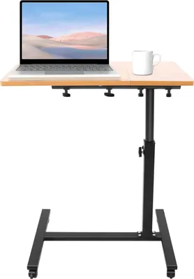 Zdjęcie produktu dla Mobilny stolik pod laptopa/notebooka – wózek biurkowy na kółkach – regulacja wysokości – pochylany blat – stolik do łóżka/sofy – prostokątny – wymaga montażu – czarny