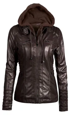 Immagine prodotto di Elzusha - Giacca da donna in pelle con cappuccio removibile