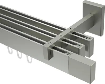 Produktbild von Interdeco Innenlaufstange / Gardinenstange mit Innenlauf Edelstahl-Optik, Typ Smartline Lox (Quader), 14x35 mm 3-läufig, 540 cm