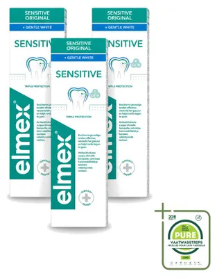 Productafbeelding van 3 x Elmex Gentle White tandpasta - Drievoudige bescherming - 75 ml - Grote verpakking - 3 stuks